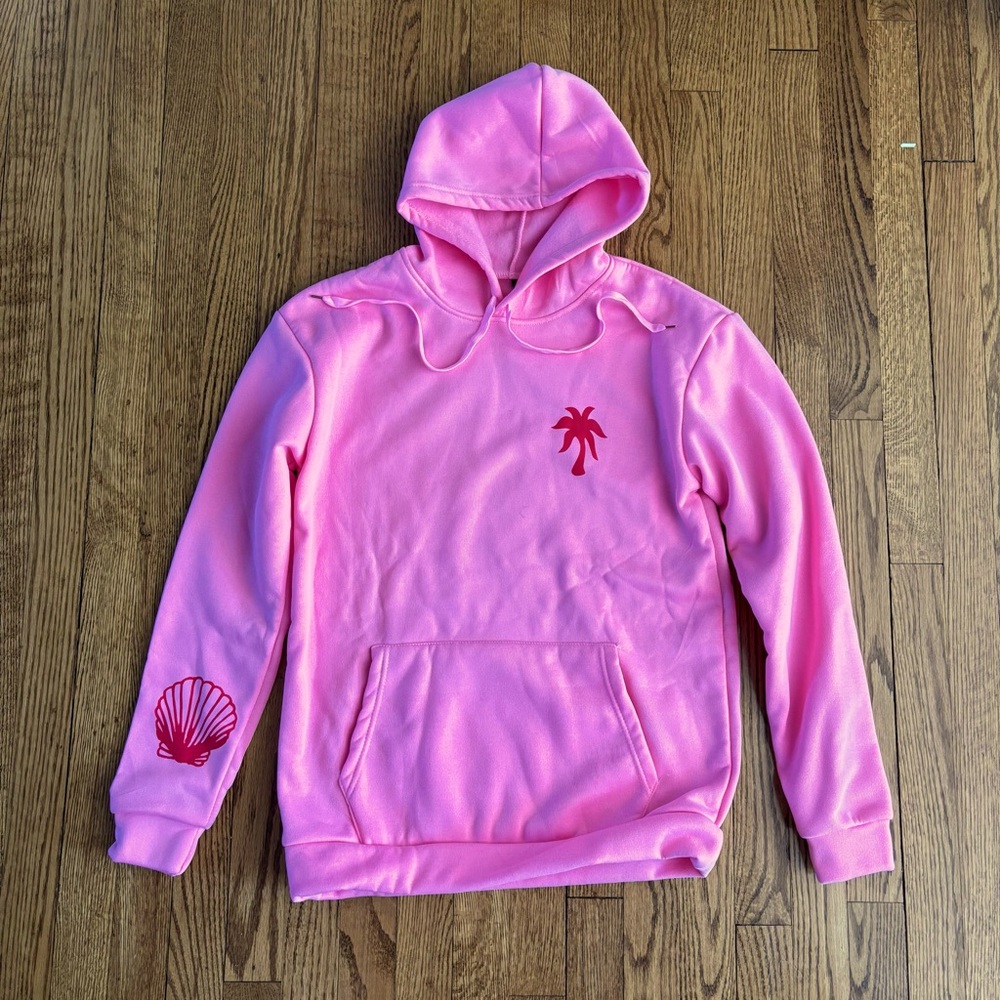 Hawaii Hibiscus Palm Sweatshirt Hoodie Pink Size Small